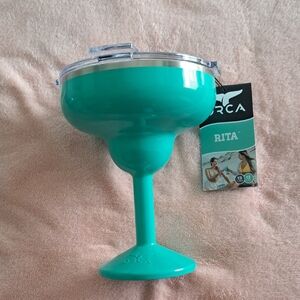 Orca Rita Teal Plastic Margarita Cup with Lid